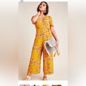 Greylin from Anthropologie yellow floral jumpsuit size xs